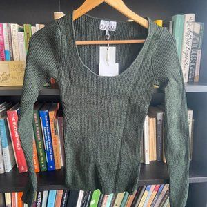 Ganni scoop neck rib knit long sleeved top